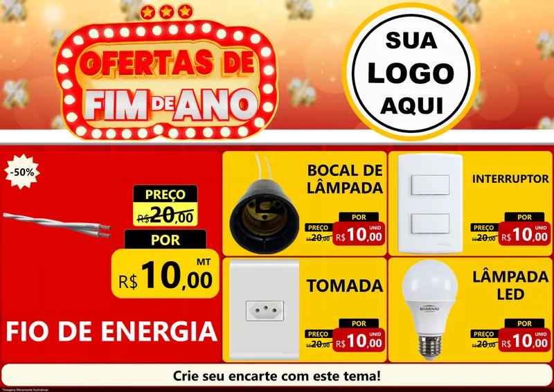 Modelo de Encarte para Encarte A4 Horizontal com o tema Ofertas de Fim de Ano para Materiais Elétricos