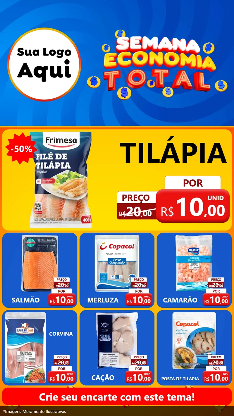 Modelo de Rede Social para Stories com o tema Semana Economia Total para Peixaria