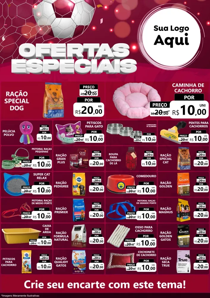 Modelo de Encarte para Encarte A4 Vertical com o tema Ofertas Especiais - Futebol para Pet Shop