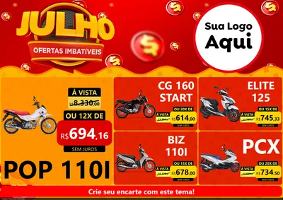 Modelo de Encarte para Encarte A4 Horizontal com o tema Julho Ofertas Imbatíveis para Concessionaria de Motos