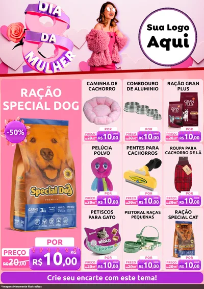 Modelo de Encarte para Encarte A4 Vertical com o tema Dia da Mulher para Pet Shop