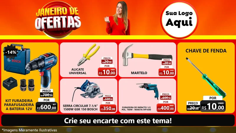 Modelo de TV para TV Horizontal com o tema Janeiro de Ofertas para Maquinas e Ferramentas