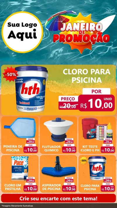 Modelo de Rede Social para Stories com o tema Janeiro de Promoção para Produtos para Piscina