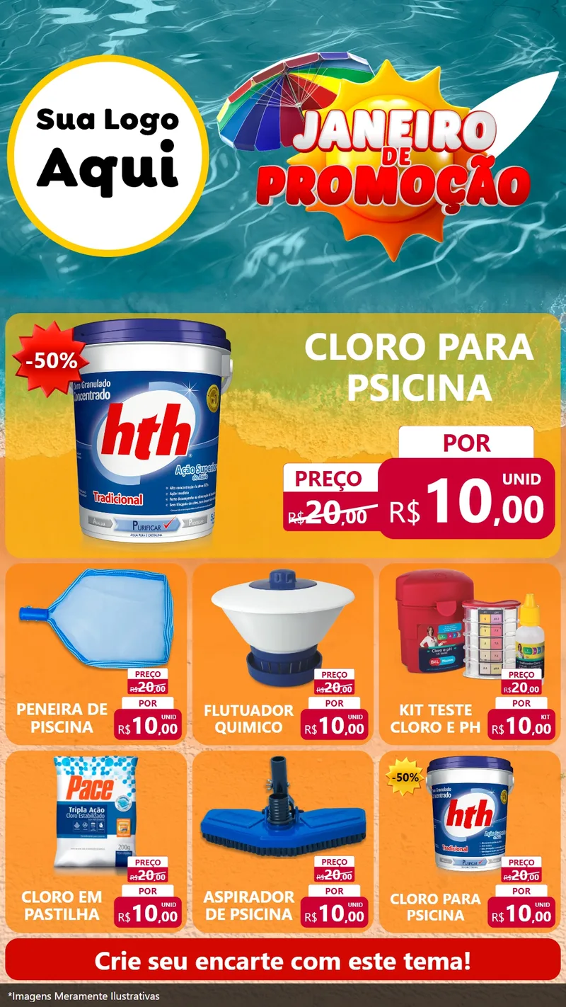 Modelo de Rede Social para Stories com o tema Janeiro de Promoção para Produtos para Piscina