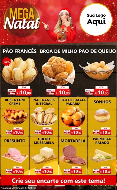 Modelo de Encarte para Encarte Grande com o tema Mega Natal para Padaria