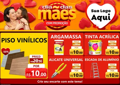 Modelo de Encarte para Encarte A4 Horizontal com o tema Dia das Mães com Promoção para Material para Construção