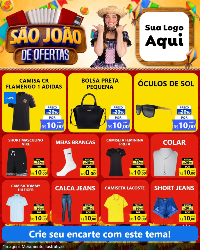 Modelo de Rede Social para Feed Instagram com o tema São João de Ofertas para Roupas e acessórios