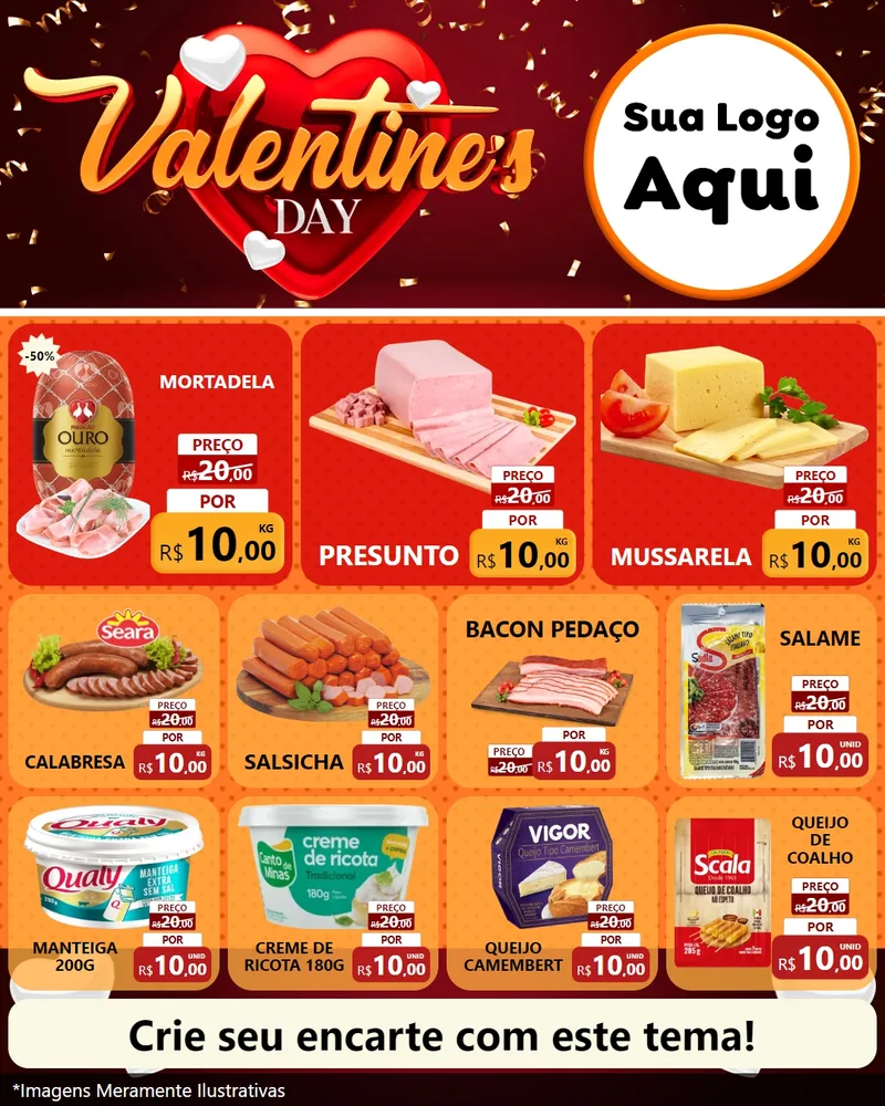Modelo de Rede Social para Feed Instagram com o tema Valentine's Day para Frios e Laticínios