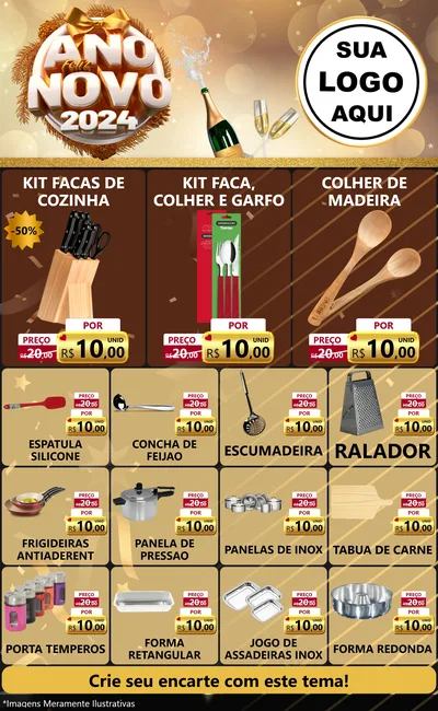 Modelo de Encarte para Encarte Grande com o tema Feliz Ano Novo 2027 para Utilidades Domésticas
