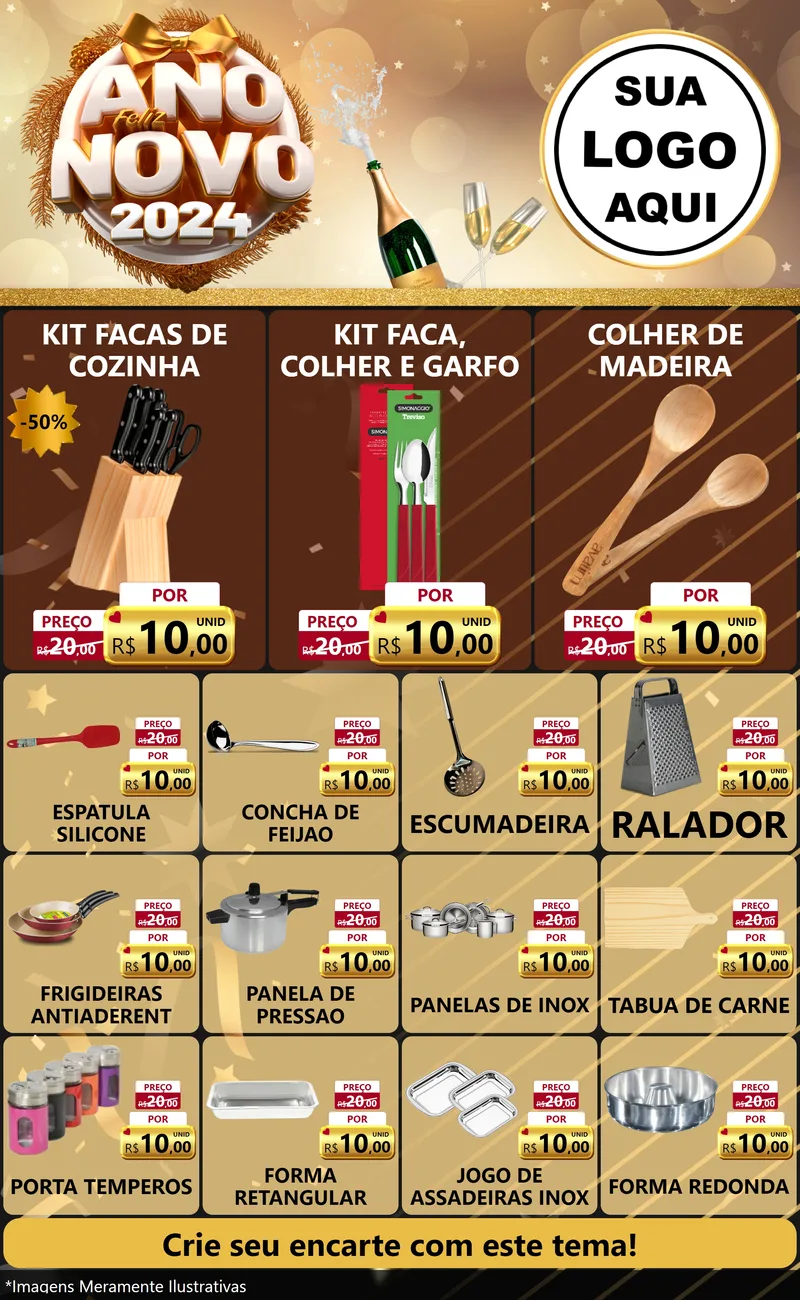 Modelo de Encarte para Encarte Grande com o tema Feliz Ano Novo 2027 para Utilidades Domésticas