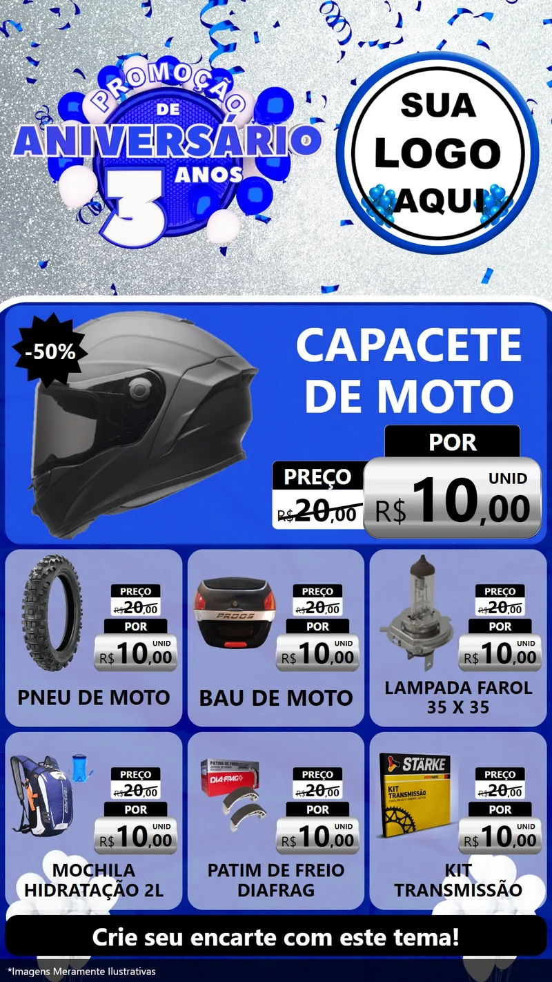 Modelo de Rede Social para Stories com o tema Promoção de Aniversário - 3 Anos para Moto peças