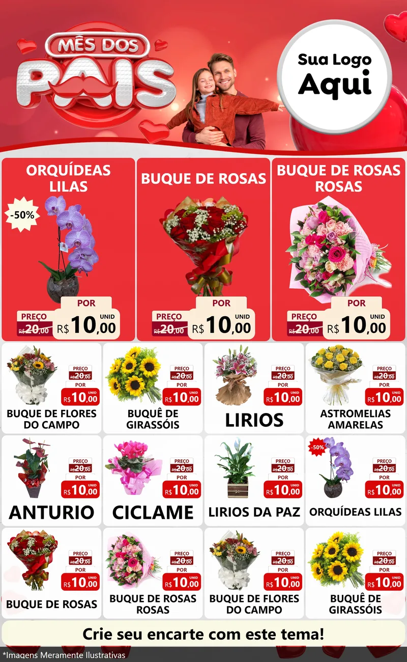 Modelo de Encarte para Encarte Grande com o tema Mês dos Pais para Floricultura e jardim