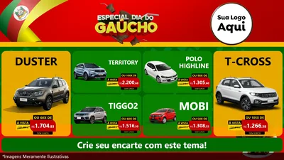 Modelo de TV para TV Horizontal com o tema Especial Dia do Gaúcho para Concessionaria de Carros