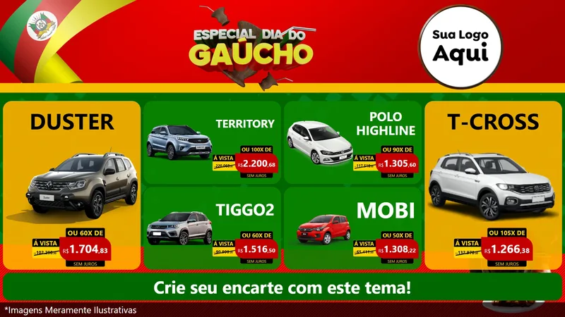 Modelo de TV para TV Horizontal com o tema Especial Dia do Gaúcho para Concessionaria de Carros