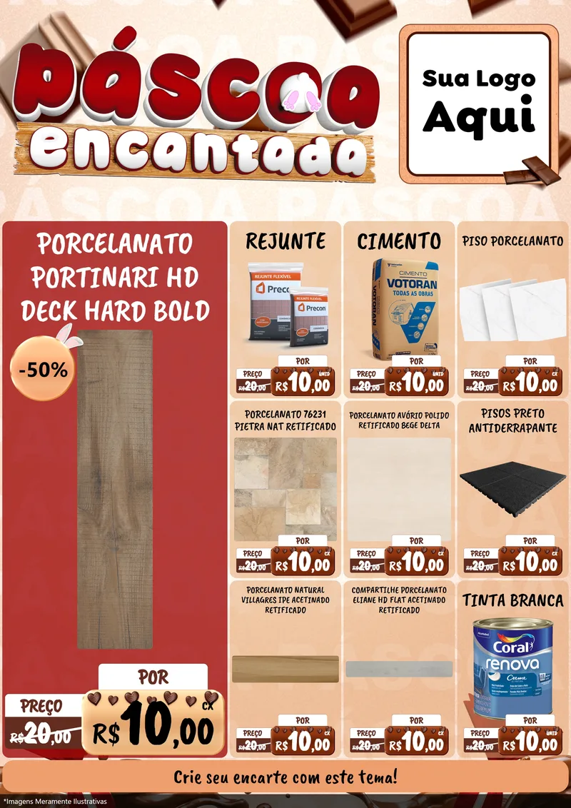 Modelo de Encarte para Encarte A4 Vertical com o tema Páscoa Encantada para Pisos e revestimentos