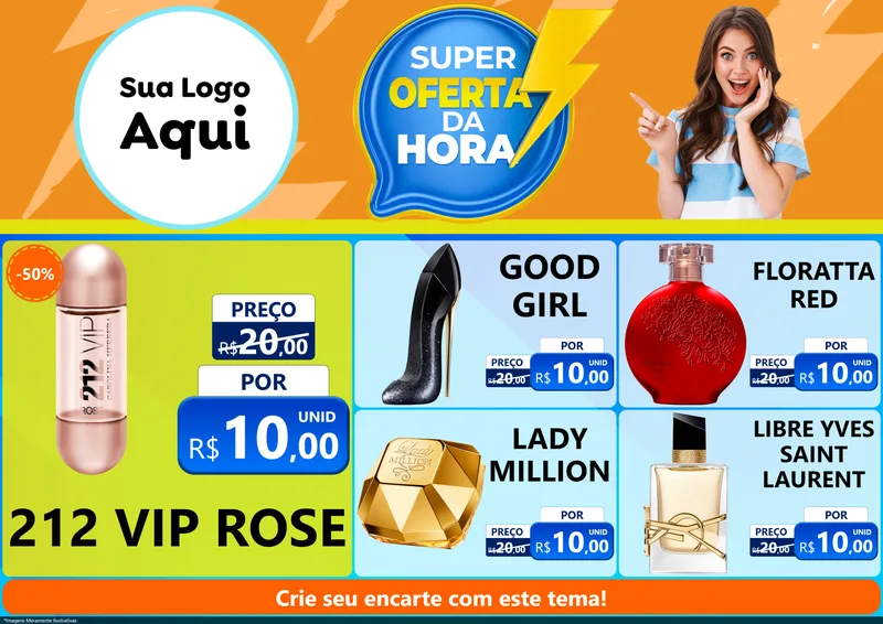 Modelo de Encarte para Encarte A4 Horizontal com o tema Super Oferta da Hora para Perfumes
