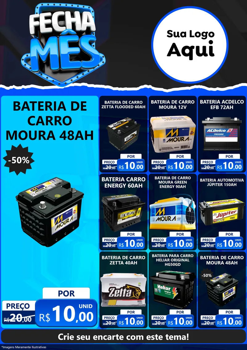 Modelo de Encarte para Encarte A4 Vertical com o tema Fecha Mês para Baterias Elétricas