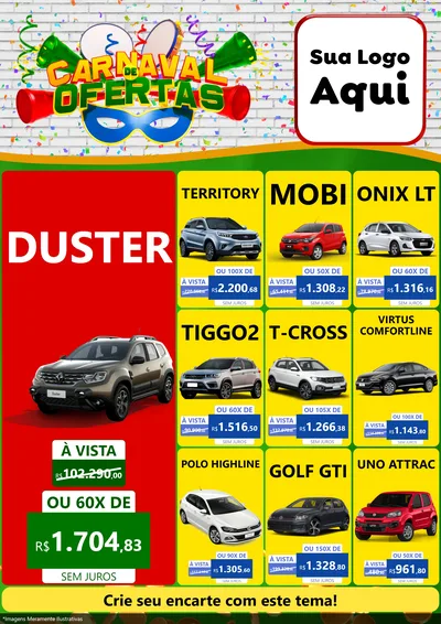 Modelo de Encarte para Encarte A4 Vertical com o tema Carnaval de Ofertas para Concessionaria de Carros