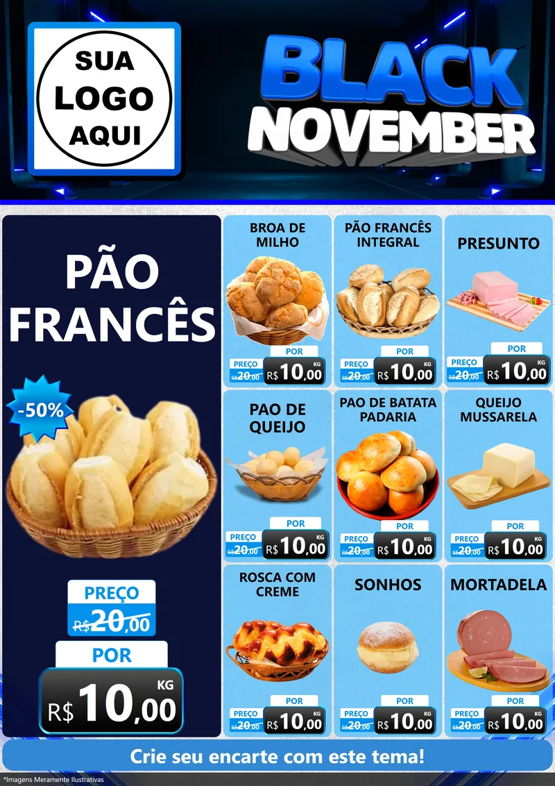 Modelo de Encarte para Encarte A4 Vertical com o tema Black November para Padaria