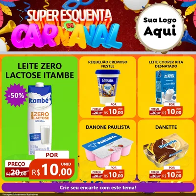 Modelo de Rede Social para Feed Facebook com o tema Super Esquenta de Carnaval para Frios e Laticínios