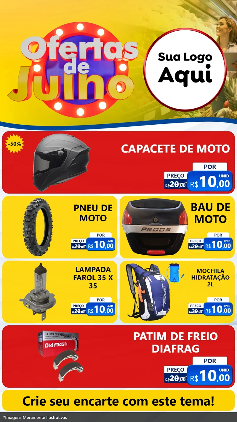 Modelo de TV para TV Vertical com o tema Ofertas de Julho para Moto peças