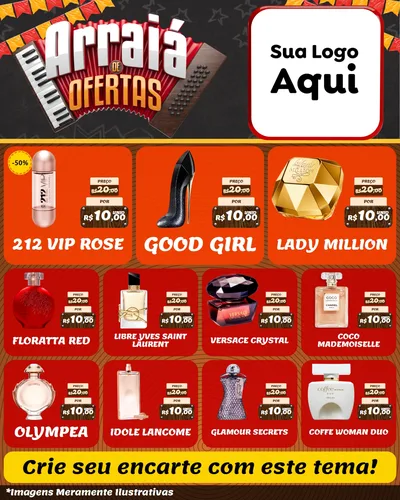 Modelo de Rede Social para Feed Instagram com o tema Arraiá de Ofertas - Junina para Perfumes