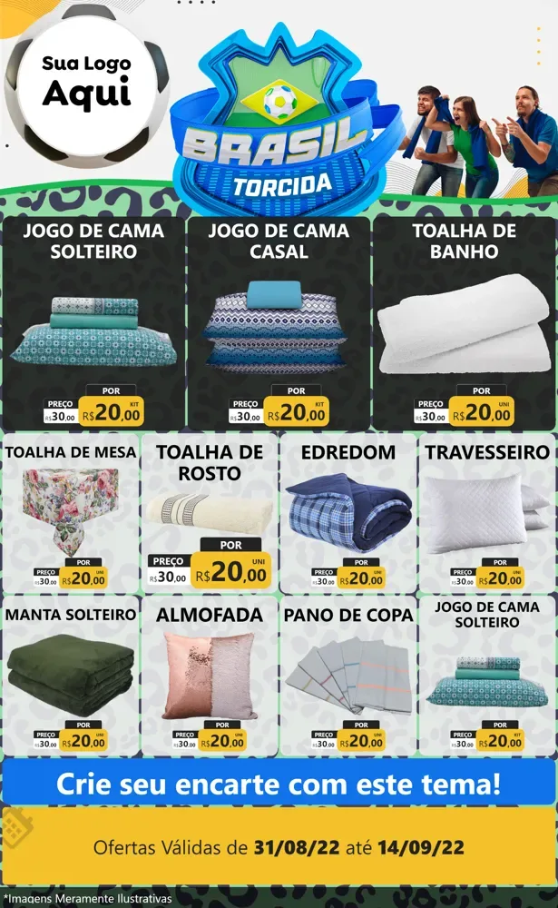 Modelo de Encarte para Encarte Grande com o tema Brasil Torcida - Copa para Cama, Mesa e Banho