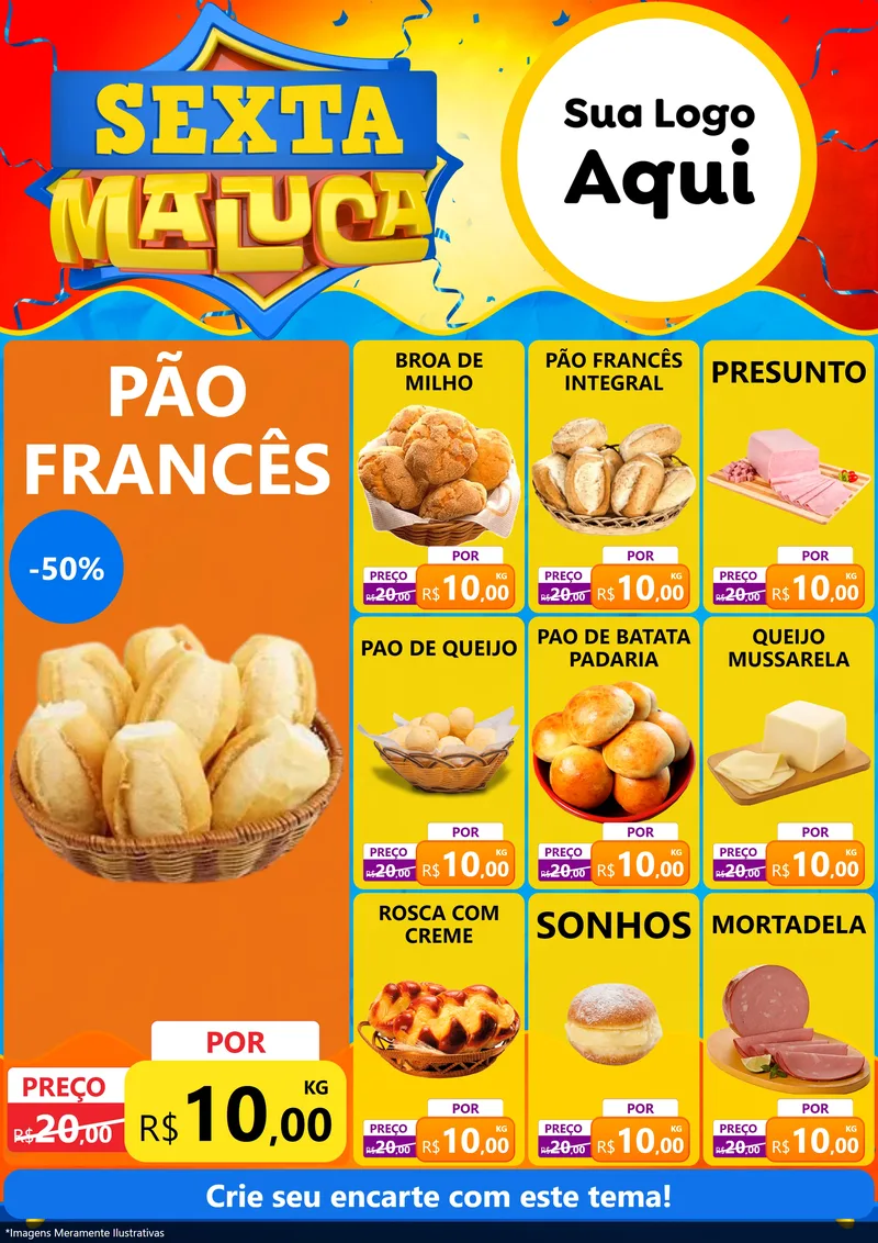 Modelo de Encarte para Encarte A4 Vertical com o tema Sexta Maluca para Padaria