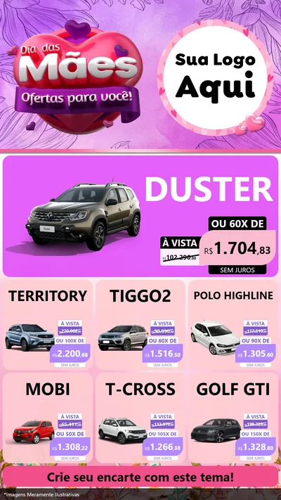 Modelo de Rede Social para Stories com o tema Dia das Mães Ofertas para Você! para Concessionaria de Carros
