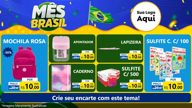 Modelo de TV para TV Horizontal com o tema Mês do Brasil para Papelaria