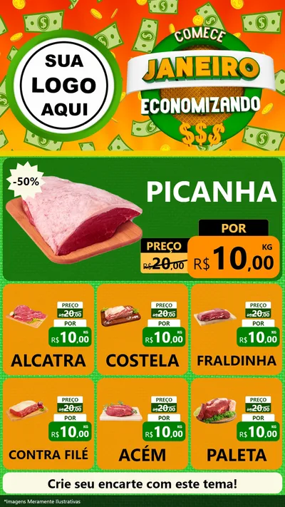 Modelo de Rede Social para Stories com o tema Comece Janeiro Economizando para Açougue