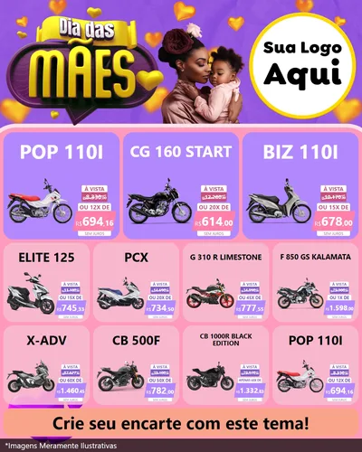 Modelo de Rede Social para Feed Instagram com o tema Dia das Mães para Concessionaria de Motos