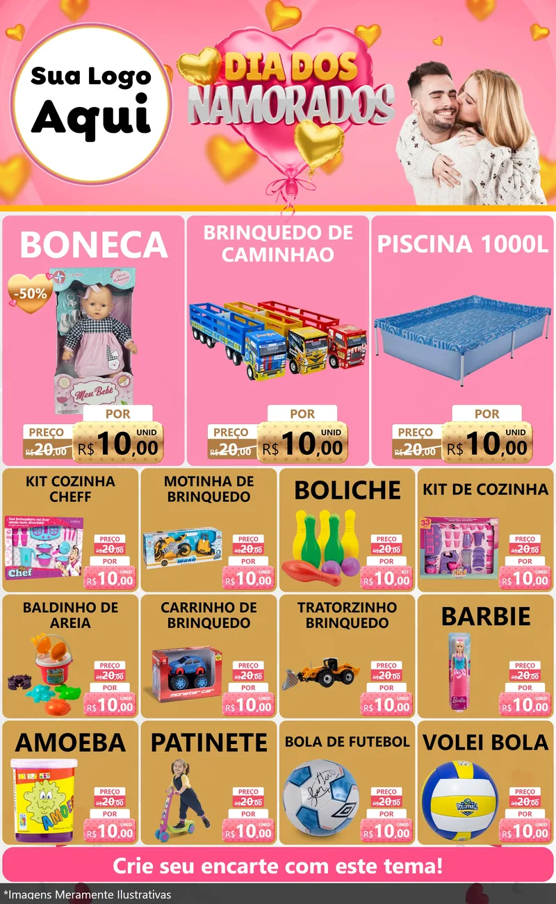 Modelo de Encarte para Encarte Grande com o tema Dia dos Namorados para Brinquedos