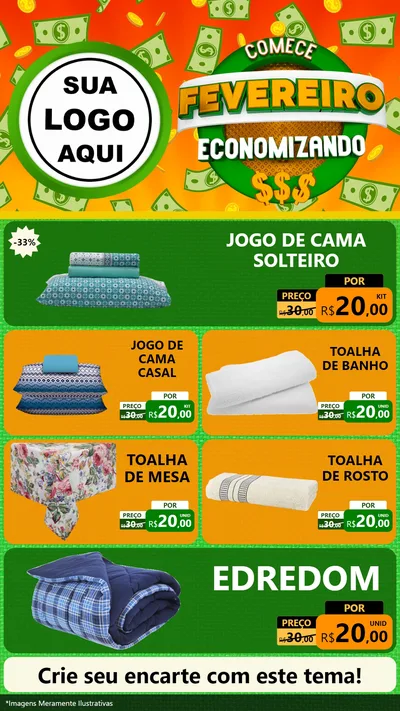 Modelo de TV para TV Vertical com o tema Comece Fevereiro Economizando para Cama, Mesa e Banho