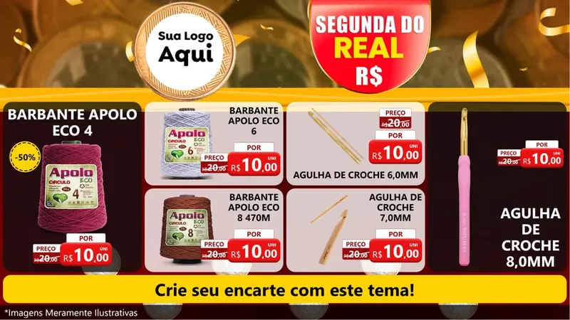 Modelo de TV para TV Horizontal com o tema Segunda do Real para Armarinho e Aviamentos