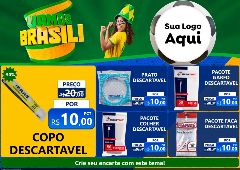 Modelo de Encarte para Encarte A4 Horizontal com o tema Vamos Brasil - Copa para Embalagens
