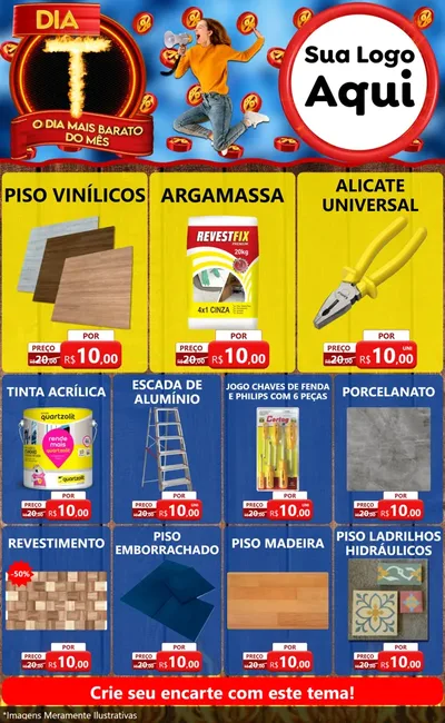 Modelo de Encarte para Encarte Grande com o tema Dia T - O Dia Mais Barato Do Mês para Material para Construção
