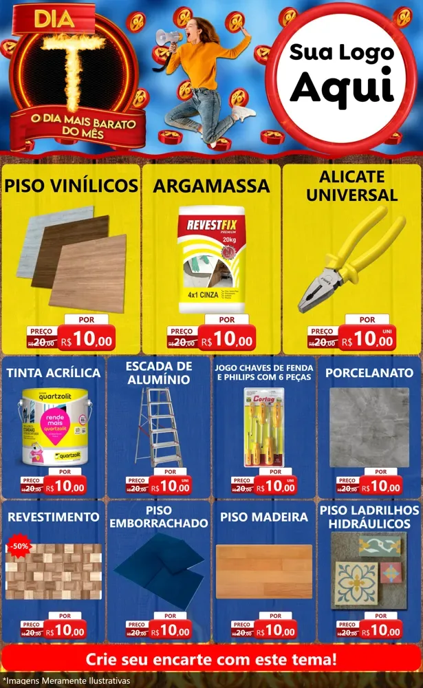 Modelo de Encarte para Encarte Grande com o tema Dia T - O Dia Mais Barato Do Mês para Material para Construção