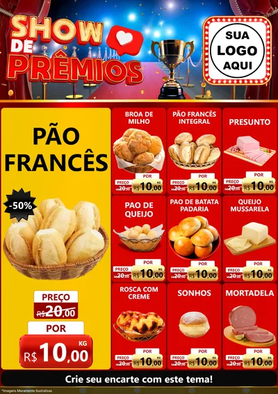 Modelo de Encarte para Encarte A4 Vertical com o tema Show de Prêmios para Padaria
