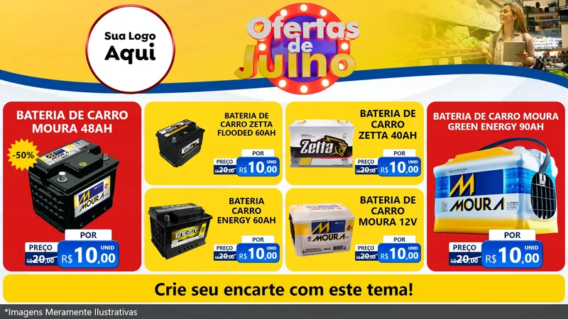Modelo de TV para TV Horizontal com o tema Ofertas de Julho para Baterias Elétricas