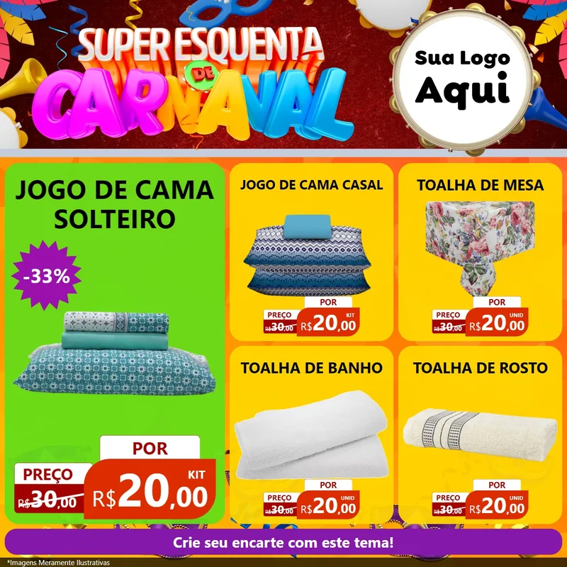 Modelo de Rede Social para Feed Facebook com o tema Super Esquenta de Carnaval para Cama, Mesa e Banho