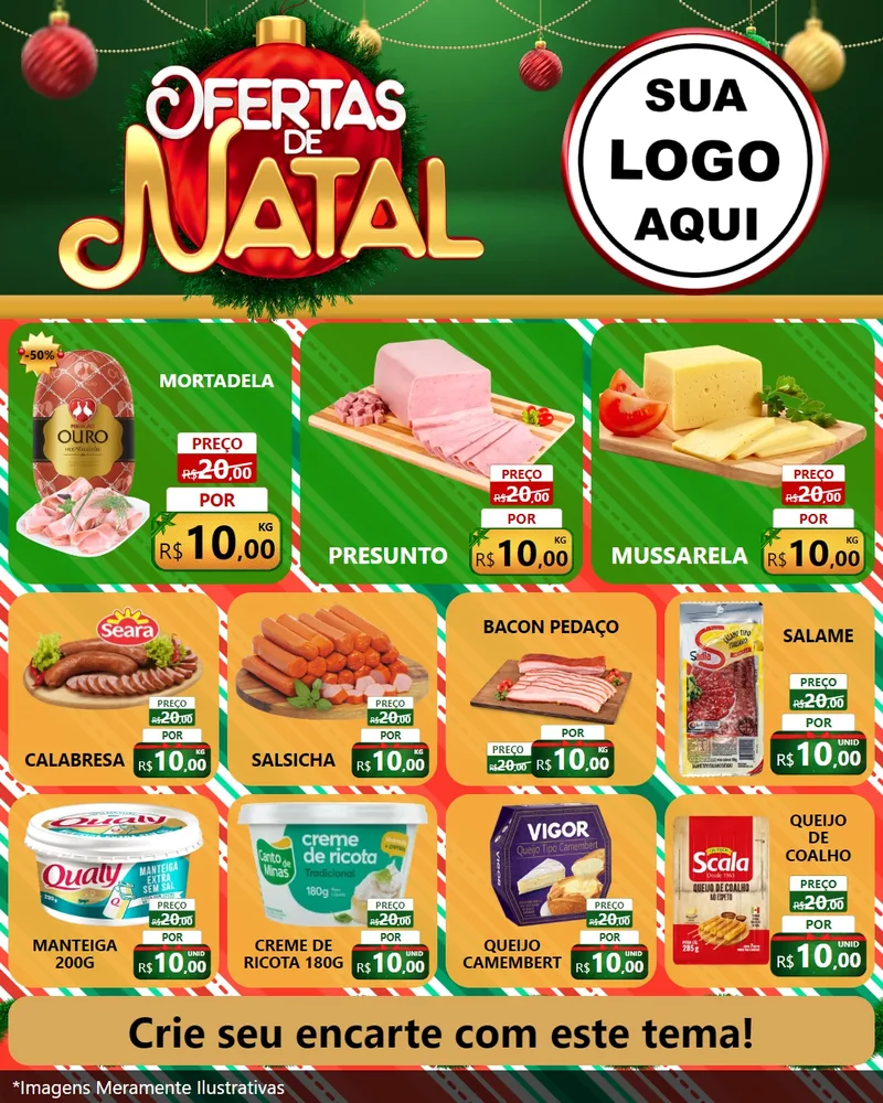 Modelo de Rede Social para Feed Instagram com o tema Ofertas de Natal para Frios e Laticínios