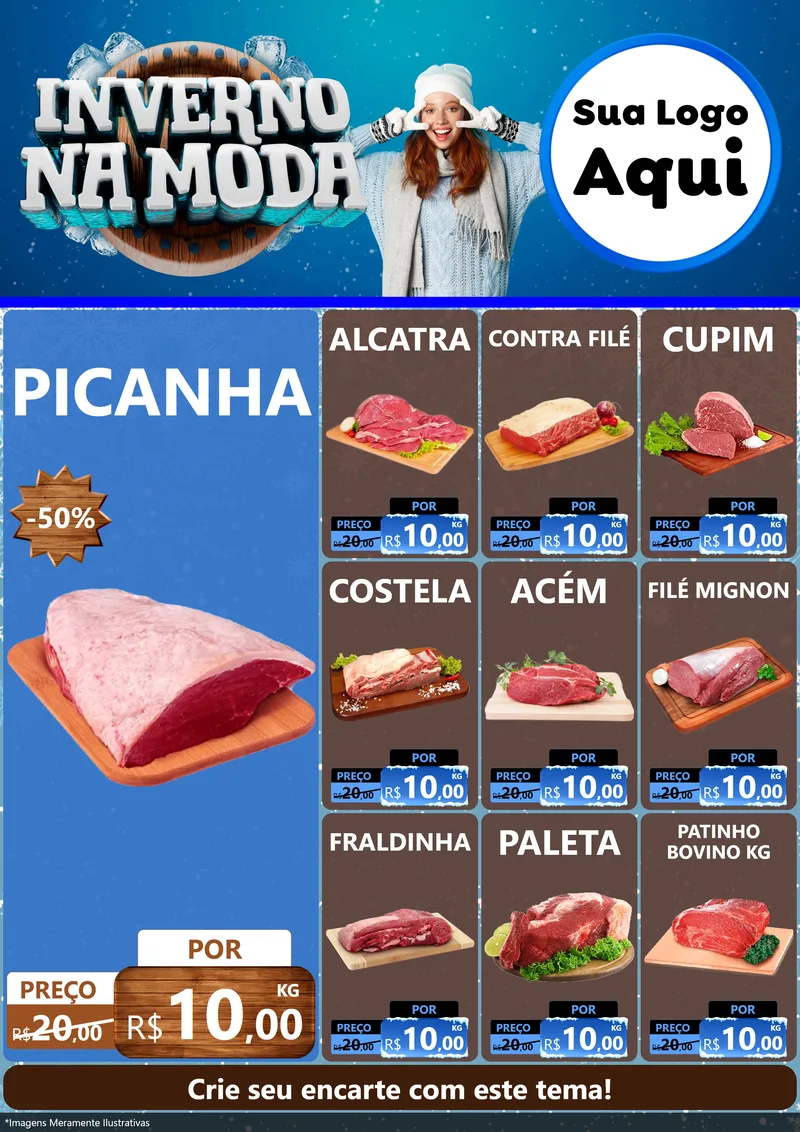 Modelo de Encarte para Encarte A4 Vertical com o tema Inverno na Moda para Açougue