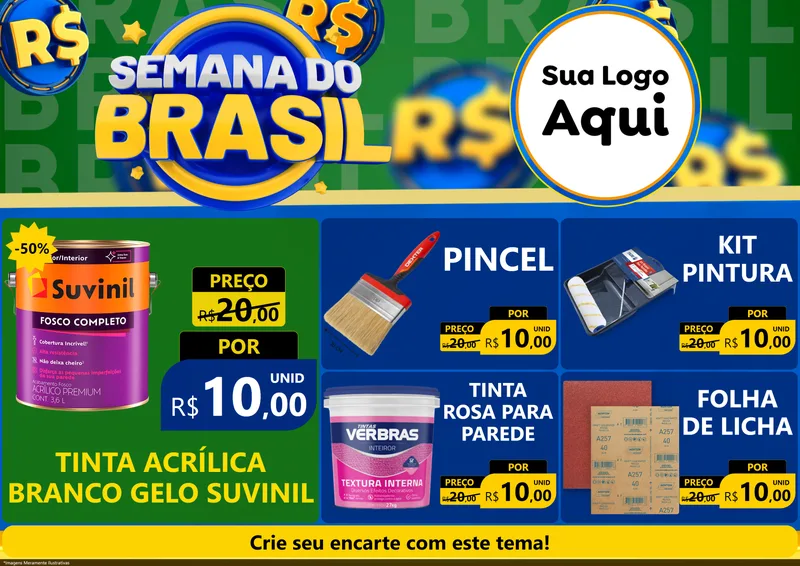Modelo de Encarte para Encarte A4 Horizontal com o tema Semana Do Brasil para Tintas e Ferramentas