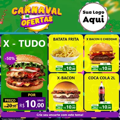 Modelo de Rede Social para Feed Facebook com o tema Carnaval de Ofertas para Hamburgueria