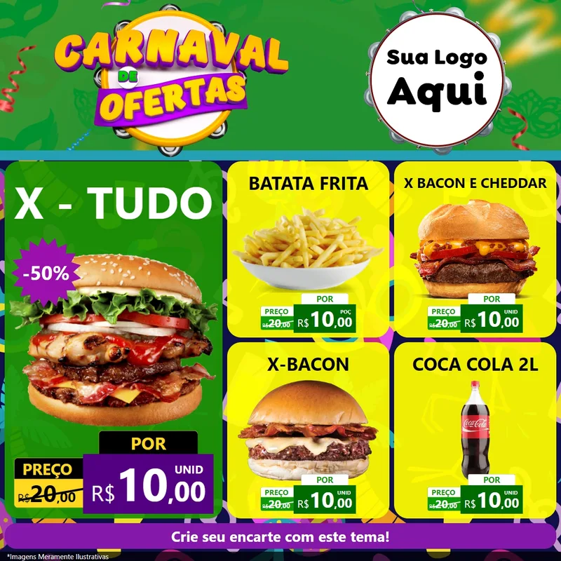 Modelo de Rede Social para Feed Facebook com o tema Carnaval de Ofertas para Hamburgueria