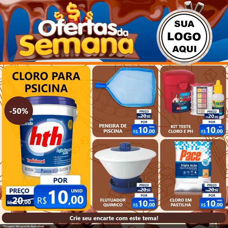 Modelo de Rede Social para Feed Facebook com o tema Ofertas da Semana - Páscoa para Produtos para Piscina