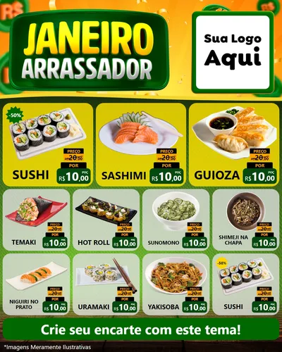 Modelo de Rede Social para Feed Instagram com o tema Janeiro Arrasador para Comida japonesa
