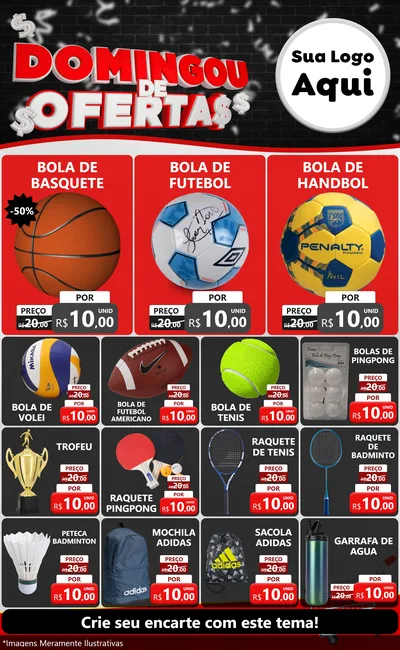 Modelo de Encarte para Encarte Grande com o tema Domingou de Ofertas para Artigos Esportivos