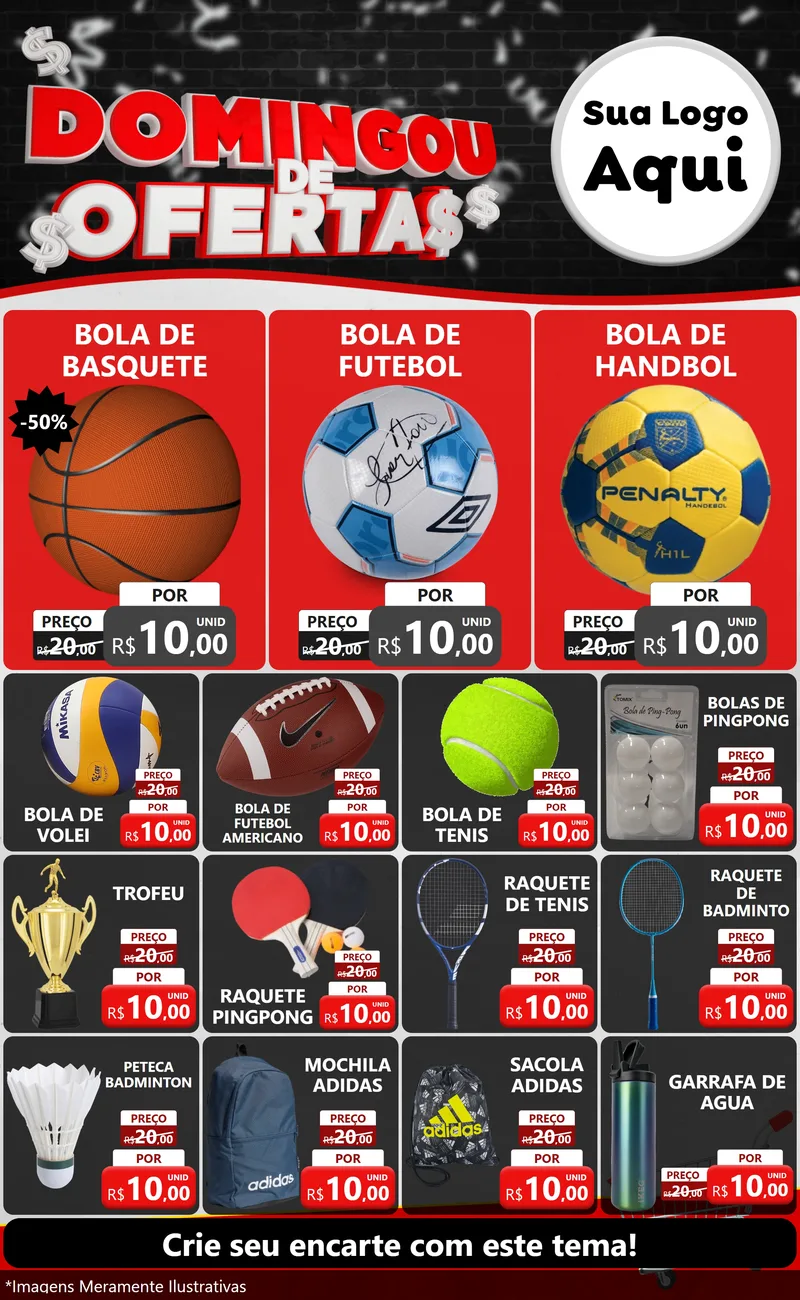 Modelo de Encarte para Encarte Grande com o tema Domingou de Ofertas para Artigos Esportivos